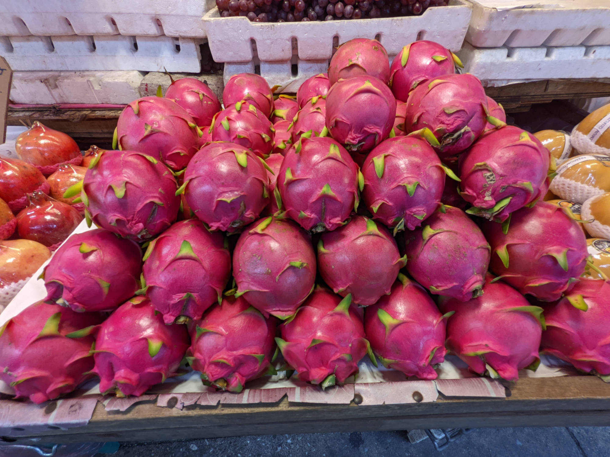 クロントーイ市場で売られているドラゴンフルーツ